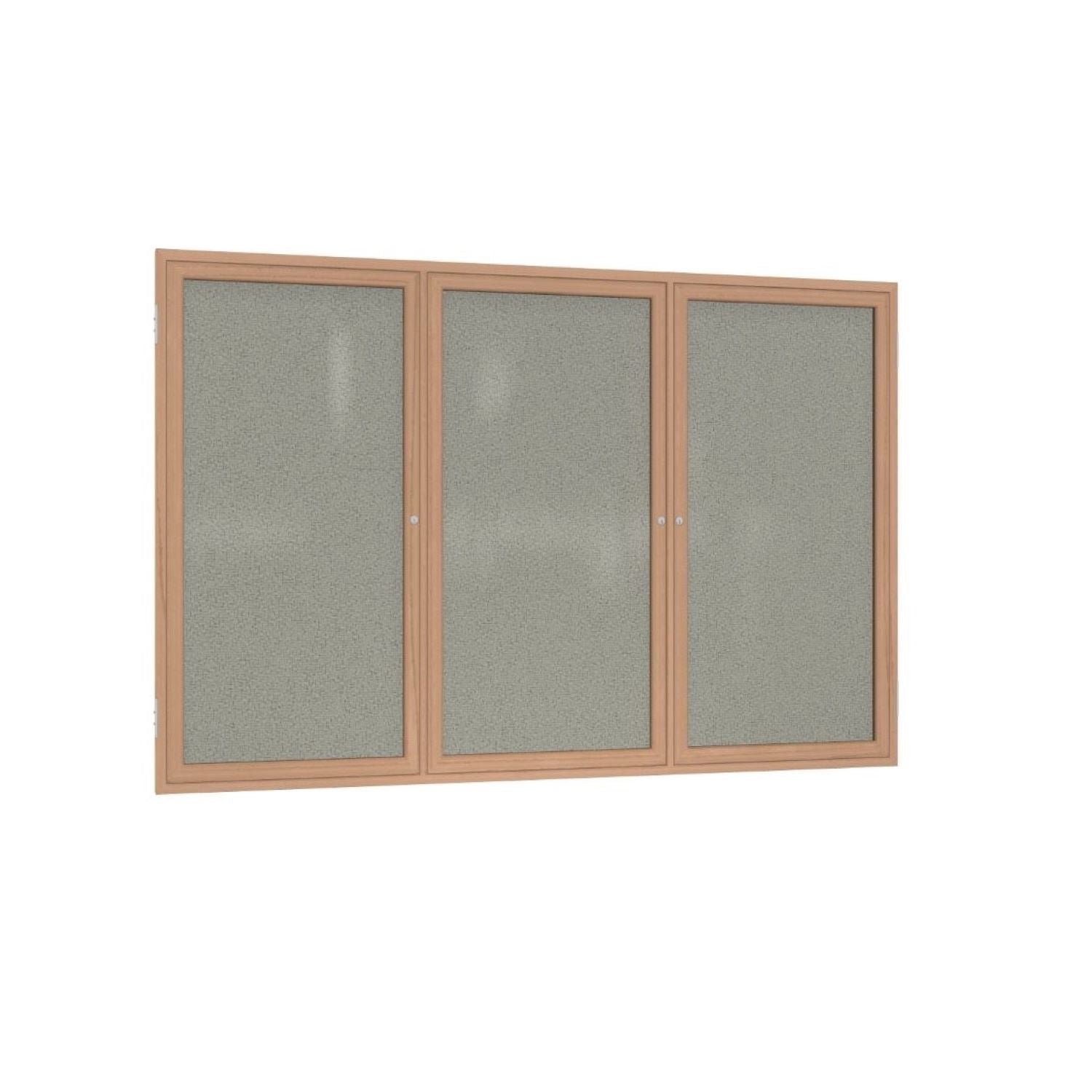 Ghent 3 Door Enclosed Fabric Bulletin Board, Oak Wood Frame, 3'H x 6'W (GHE - PW33672F - XX) - SchoolOutlet