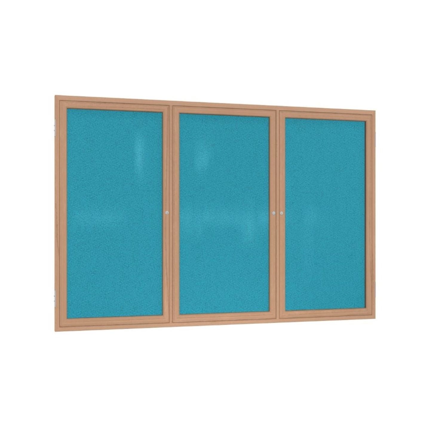 Ghent 3 Door Enclosed Fabric Bulletin Board, Oak Wood Frame, 3'H x 6'W (GHE - PW33672F - XX) - SchoolOutlet