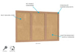 Ghent 3 Door Enclosed Natural Cork Bulletin Board, Oak Wood Frame, 3'H x 6'W (GHE - PW33672K) - SchoolOutlet