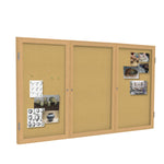 Ghent 3 Door Enclosed Natural Cork Bulletin Board, Oak Wood Frame, 3'H x 6'W (GHE - PW33672K) - SchoolOutlet