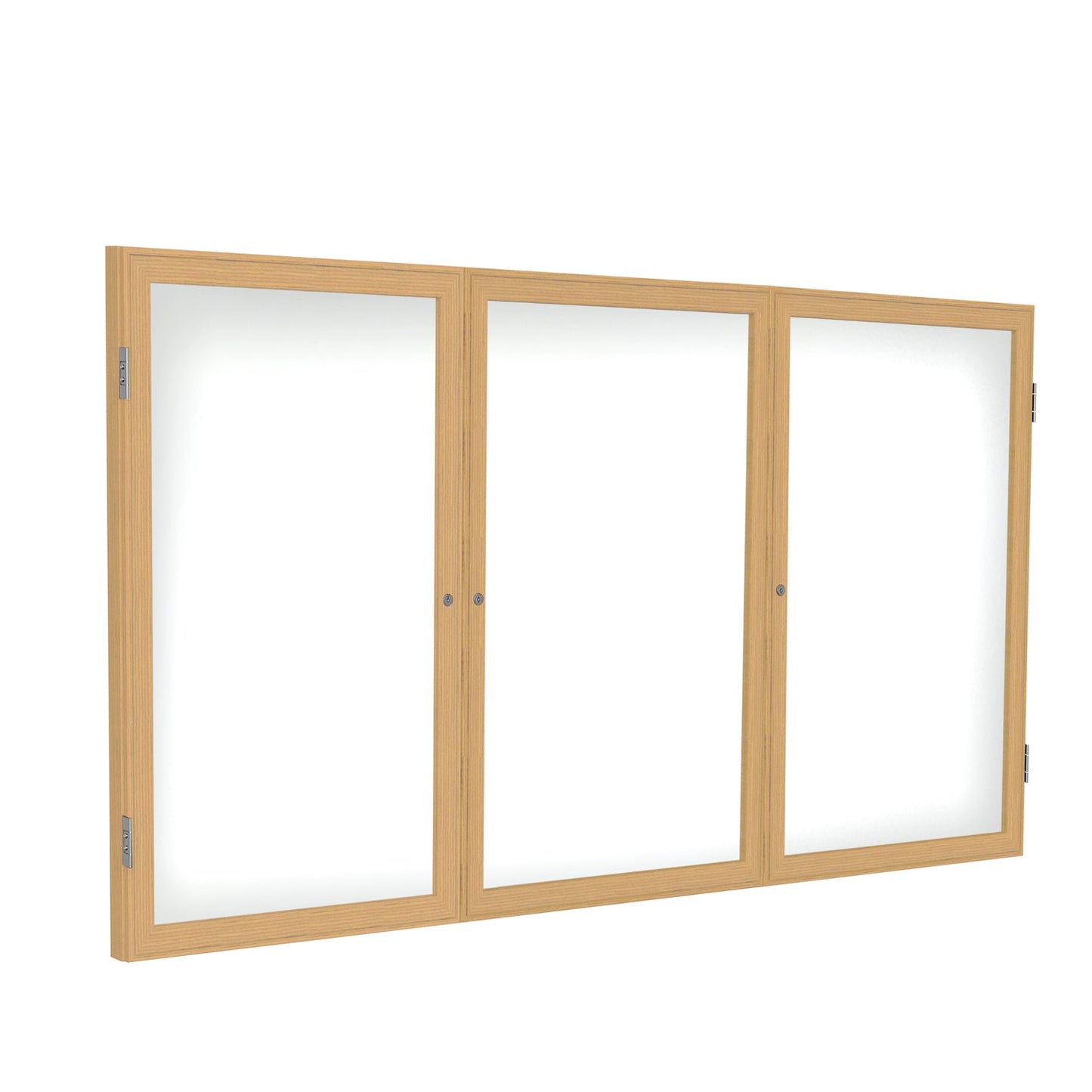 Ghent 3 Door Enclosed Porcelain Whiteboard, Magnetic, Oak Wood Frame, 3'H x 6'W (GHE - PW33672M - M1) - SchoolOutlet