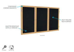 Ghent 3 Door Enclosed Recycled Rubber Bulletin Board, Oak Wood Frame, 3'H x 6'W (GHE-PW33672TR-XX)