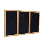Ghent 3 Door Enclosed Recycled Rubber Bulletin Board, Oak Wood Frame, 3'H x 6'W (GHE - PW33672TR - XX) - SchoolOutlet
