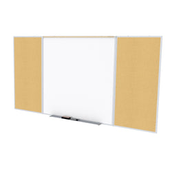 Ghent Combo Board, Magnetic Porcelain Whiteboard and Natural Cork Bulletin Board, Satin Aluminum Frame, Style D, 4'H x 10'W (GHE-SPC410D-K)