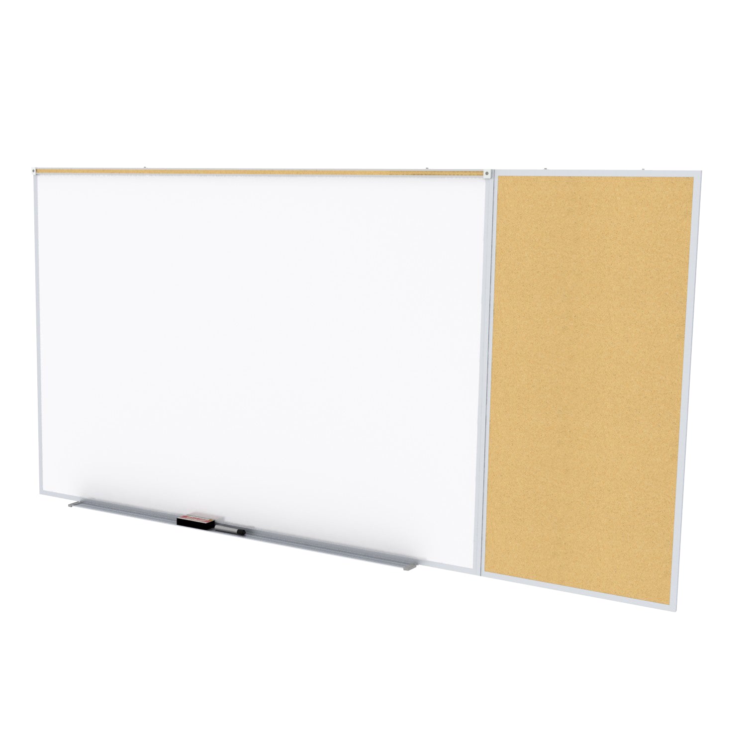 Ghent Combo Board, Magnetic Porcelain Whiteboard and Natural Cork Bulletin Board, Satin Aluminum Frame, Style C, 4'H x 16'W (GHE - SPC416C - K) - SchoolOutlet