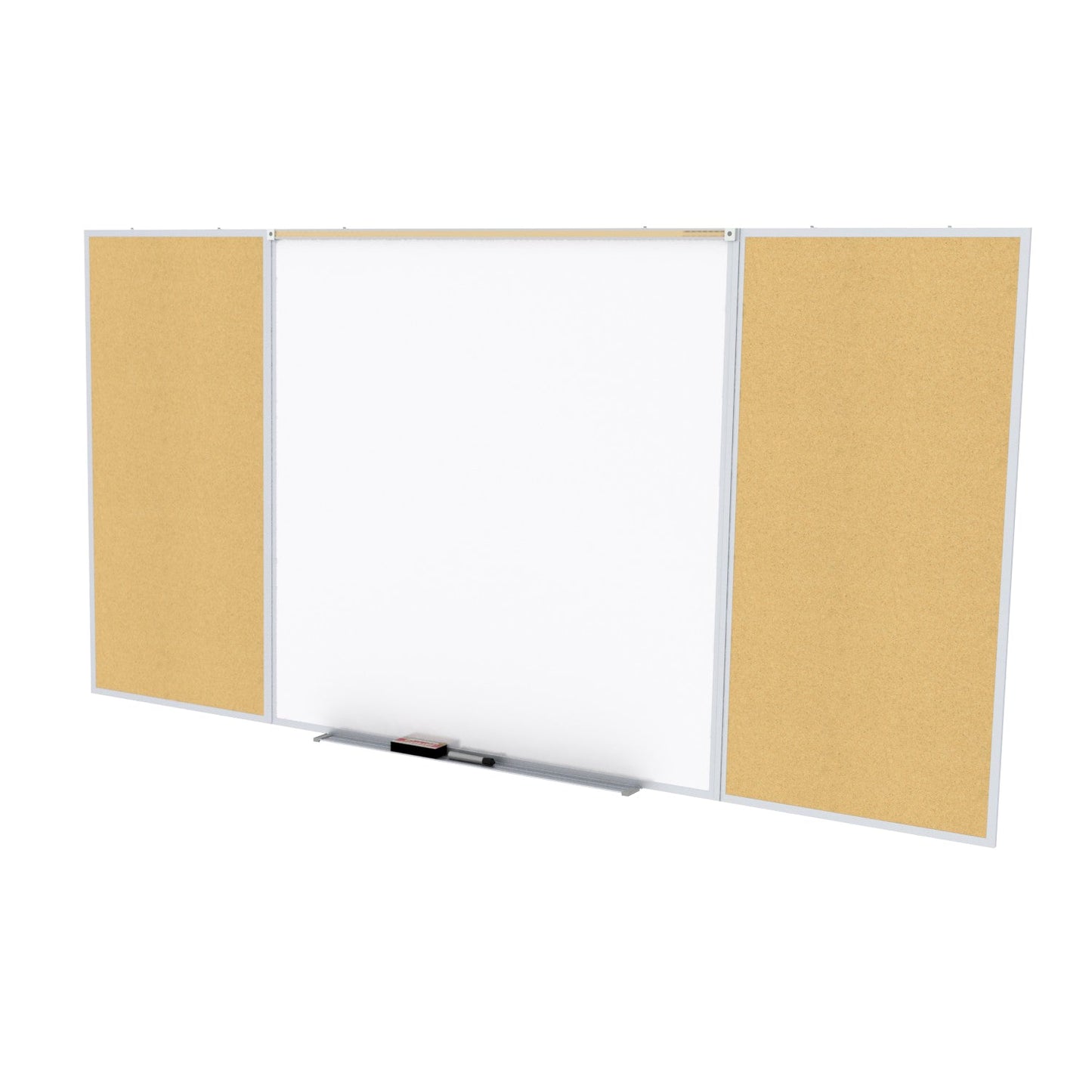 Ghent Combo Board, Magnetic Porcelain Whiteboard and Natural Cork Bulletin Board, Satin Aluminum Frame, Style D, 4'H x 8'W (GHE - SPC48D - K) - SchoolOutlet