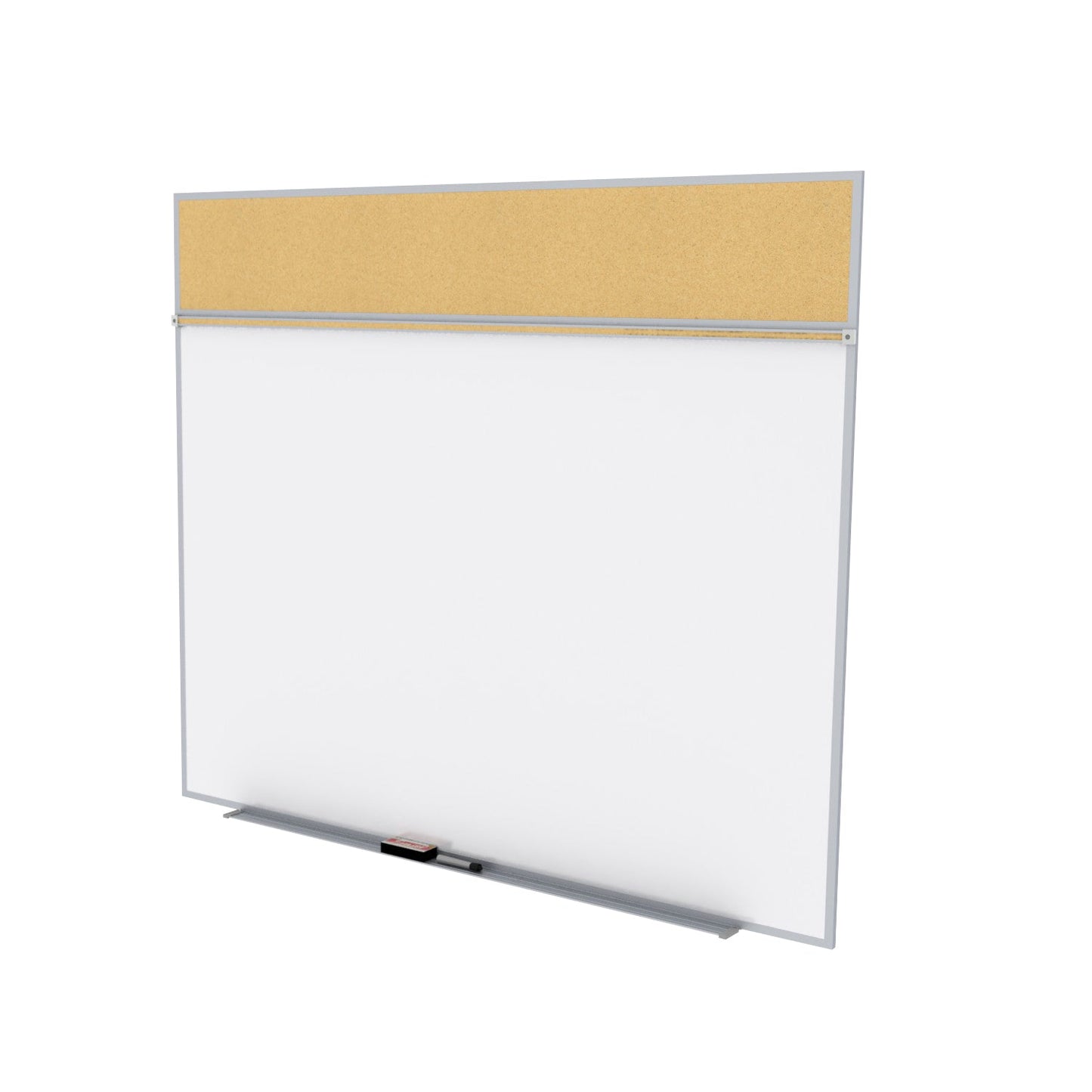 Ghent Combo Board, Magnetic Porcelain Whiteboard and Natural Cork Bulletin Board, Satin Aluminum Frame, Style A, 5'H x 12'W (GHE - SPC512A - K) - SchoolOutlet