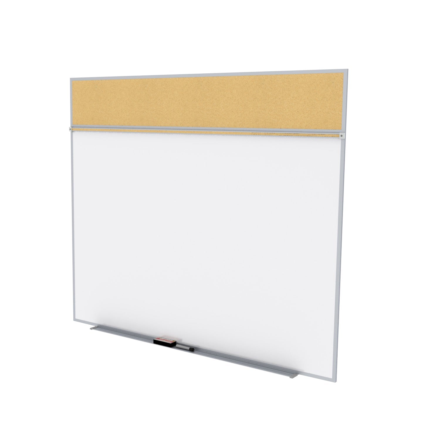 Ghent Combo Board, Magnetic Porcelain Whiteboard and Natural Cork Bulletin Board, Satin Aluminum Frame, Style A, 5'H x 12'W (GHE - SPC512A - K) - SchoolOutlet