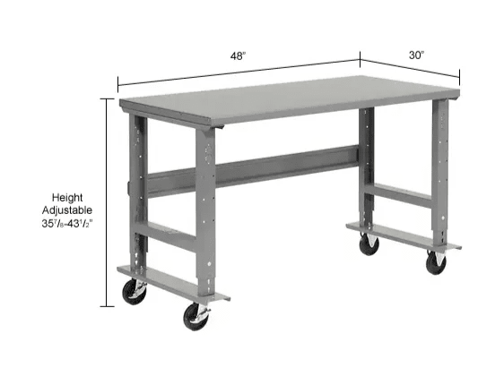 Global Industrial Mobile Workbench, 48"W x 30"D, Adjustable Height, Steel Square Edge (GLB - 183150A) - SchoolOutlet