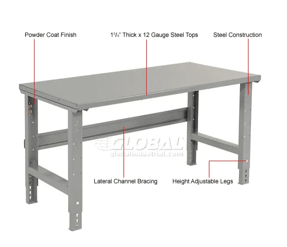 Global Industrial Adjustable Height Workbench, 48"W x 36"D, Steel Square Edge, Gray (GLB - 183151) - SchoolOutlet