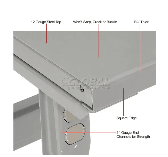 Global Industrial Adjustable Height Workbench, 48"W x 36"D, Steel Square Edge, Gray (GLB - 183151) - SchoolOutlet