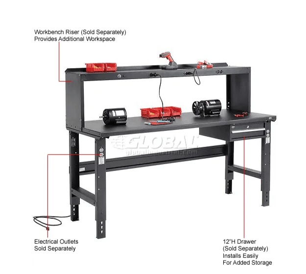Global Industrial Adjustable Height Workbench, 60"W x 30"D, Steel Square Edge, Black (GLB - 183152BK) - SchoolOutlet