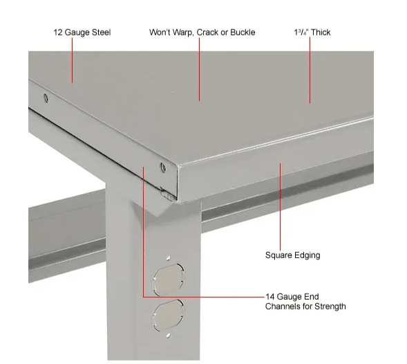 Global Industrial Mobile Workbench, 60"W x 36"D, Adjustable Height, Steel Square Edge (GLB - 183153A) - SchoolOutlet