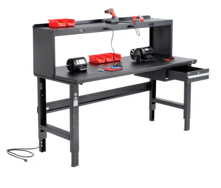 Global Industrial Adjustable Height Workbench, 72"W x 30"D, Steel Square Edge, Black (GLB - 183154BK) - SchoolOutlet
