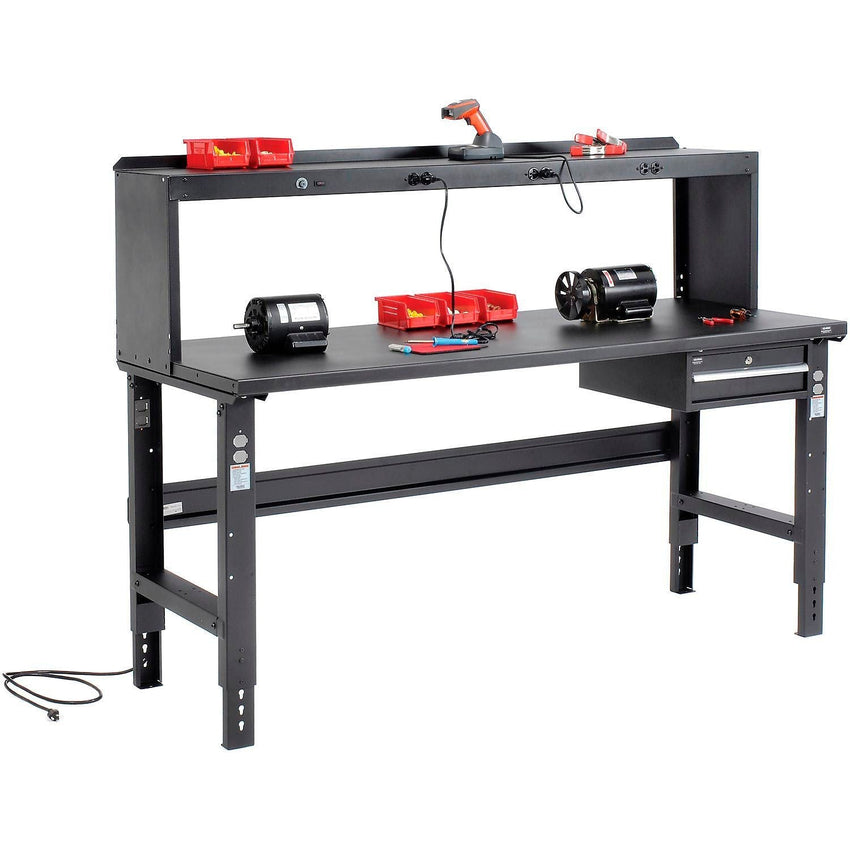 Global Industrial Adjustable Height Workbench, 72"W x 30"D, Steel Square Edge, Black (GLB - 183154BK) - SchoolOutlet