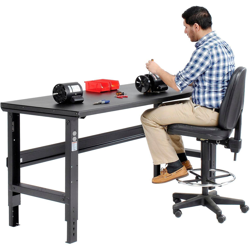 Global Industrial Adjustable Height Workbench, 72"W x 30"D, Steel Square Edge, Black (GLB - 183154BK) - SchoolOutlet