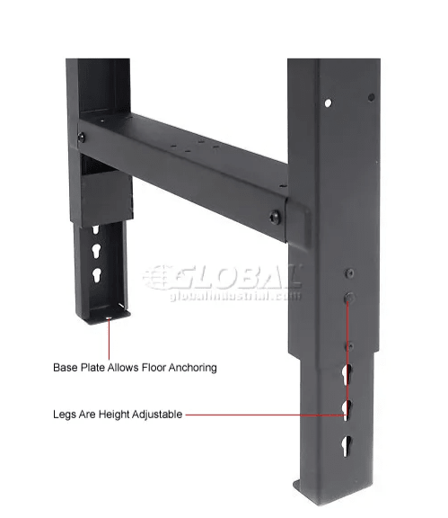 Global Industrial Adjustable Height Workbench, 72"W x 30"D, Steel Square Edge, Black (GLB - 183154BK) - SchoolOutlet