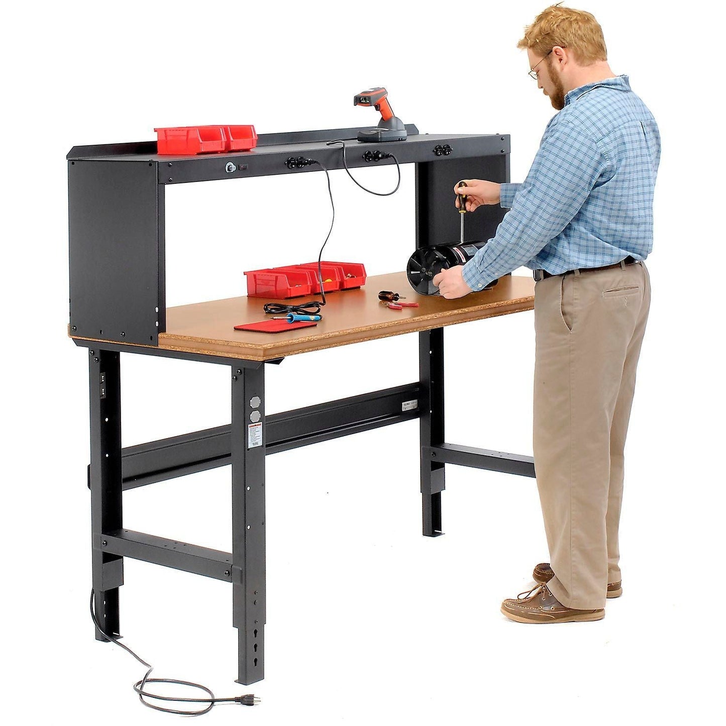 Global Industrial Adjustable Height Workbench, 60"W x 30"D, Shop Top Safety Edge, Black (GLB - 183984BK) - SchoolOutlet