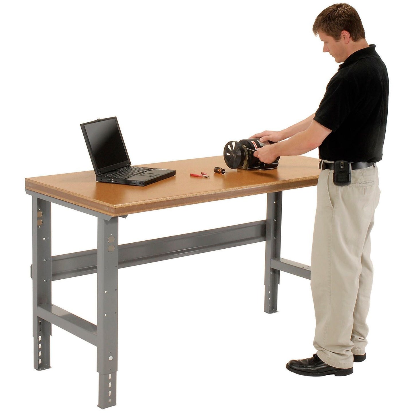 Global Industrial Adjustable Height Workbench, 72"W x 30"D, Shop Top Safety Edge, Gray (GLB - 183985) - SchoolOutlet
