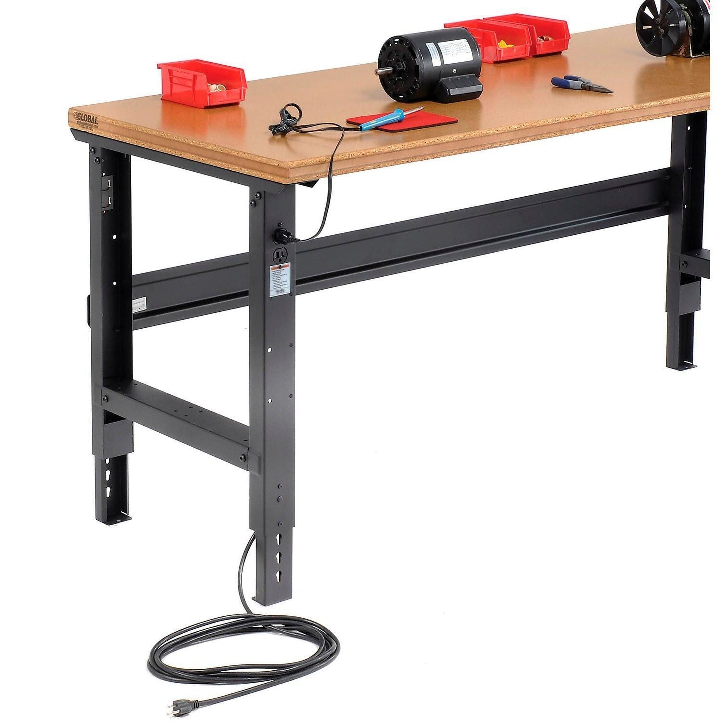 Global Industrial Adjustable Height Workbench, 72"W x 30"D, Shop Top Safety Edge, Black (GLB - 183985BK) - SchoolOutlet