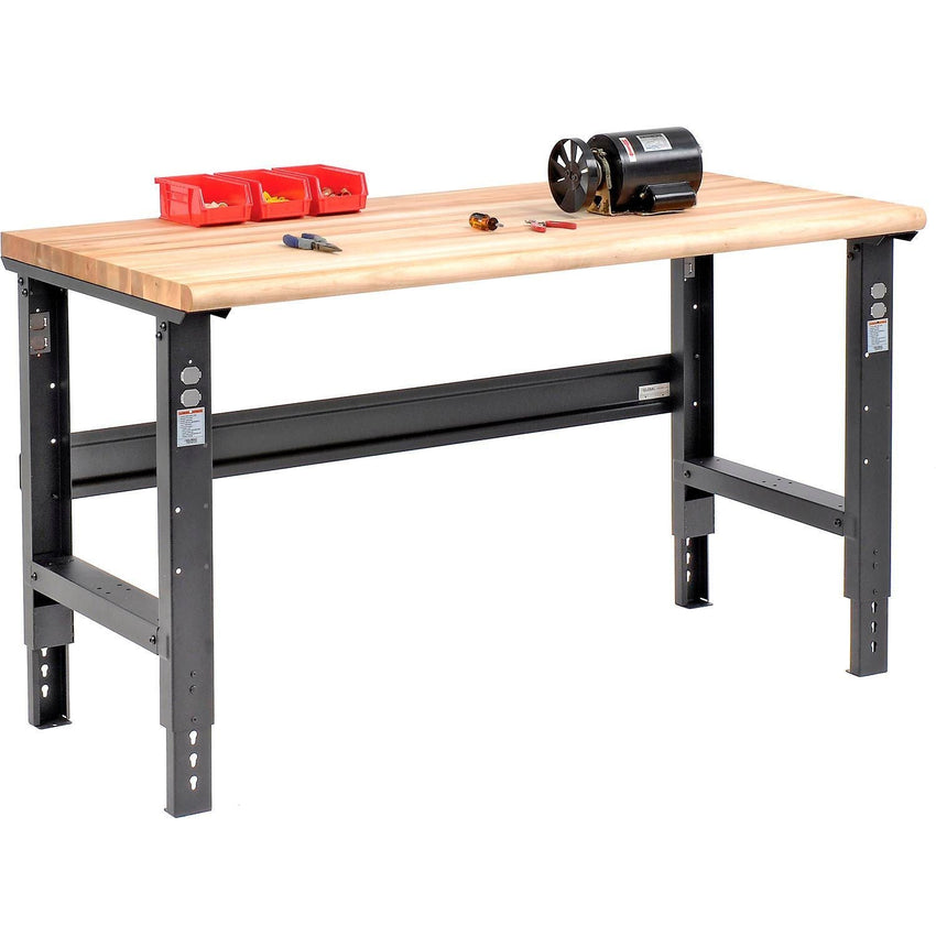 Global Industrial Adjustable Height Workbench, 60 x 30", Maple Safety Edge, Black (GLB - 183987BK) - SchoolOutlet