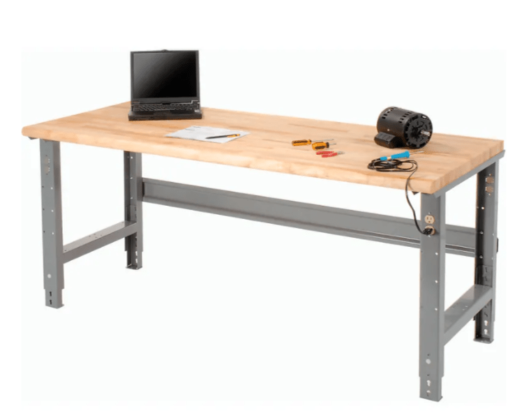 Global Industrial Adjustable Height Workbench, 72"W x 30"D, Maple Butcher Block Safety Edge, Gray (GLB - 183988) - SchoolOutlet