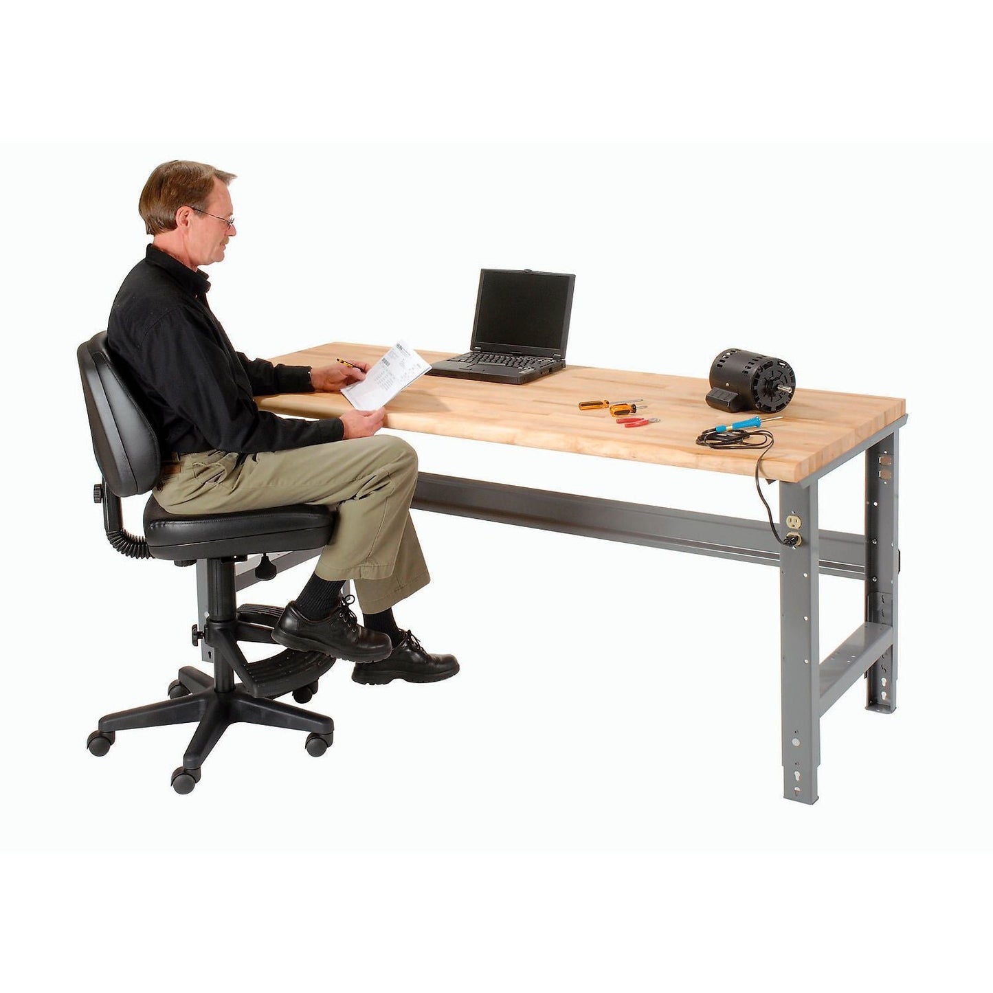 Global Industrial Adjustable Height Workbench, 72"W x 36"D, Maple Butcher Block Safety Edge, Gray (GLB - 183989) - SchoolOutlet