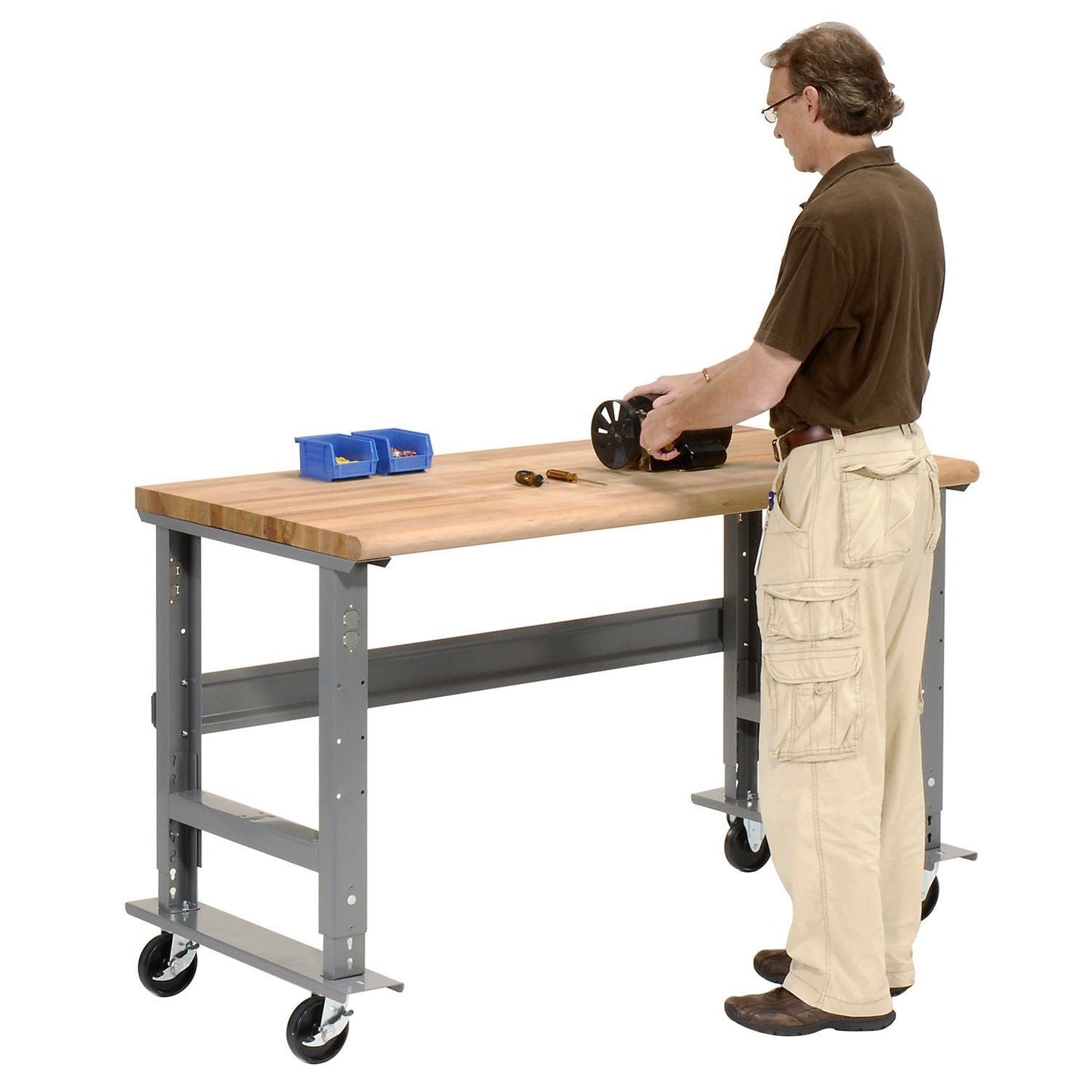 Global Industrial Mobile Workbench, 72"W x 36"D, Adjustable Height, Maple Safety Edge (GLB - 183989A) - SchoolOutlet