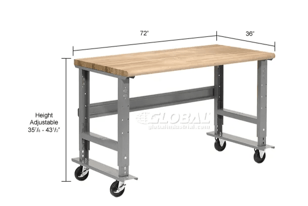Global Industrial Mobile Workbench, 72"W x 36"D, Adjustable Height, Maple Safety Edge (GLB - 183989A) - SchoolOutlet