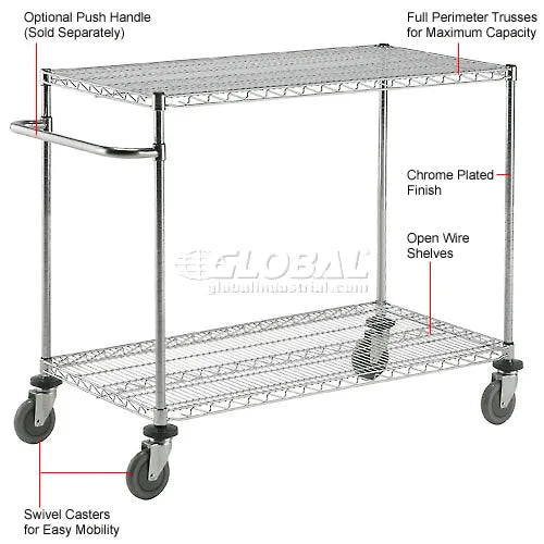 Global Industrial Nexel Adjustable Chrome Wire Shelf Cart w/2 Shelves 800 lbs. Capacity, 36"L x 18"W x 40"H (GLB - 188679) - SchoolOutlet