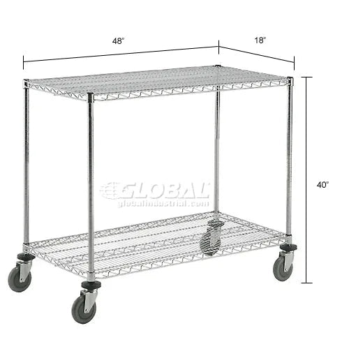 Global Industrial Nexel Adjustable Chrome Wire Shelf Cart w/2 Shelves 800 lbs. Capacity, 48"L x 18"W x 40"H (GLB - 188680) - SchoolOutlet