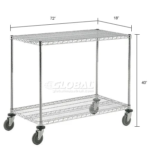 Global Industrial Nexel Adjustable Chrome Wire Shelf Cart w/2 Shelves 800 lbs. Capacity, 72"L x 18"W x 40"H (GLB - 188682) - SchoolOutlet