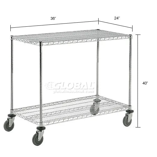 Global Industrial Nexel Adjustable Chrome Wire Shelf Cart w/2 Shelves 800 lbs. Capacity, 36"L x 24"W x 40"H (GLB - 188683) - SchoolOutlet