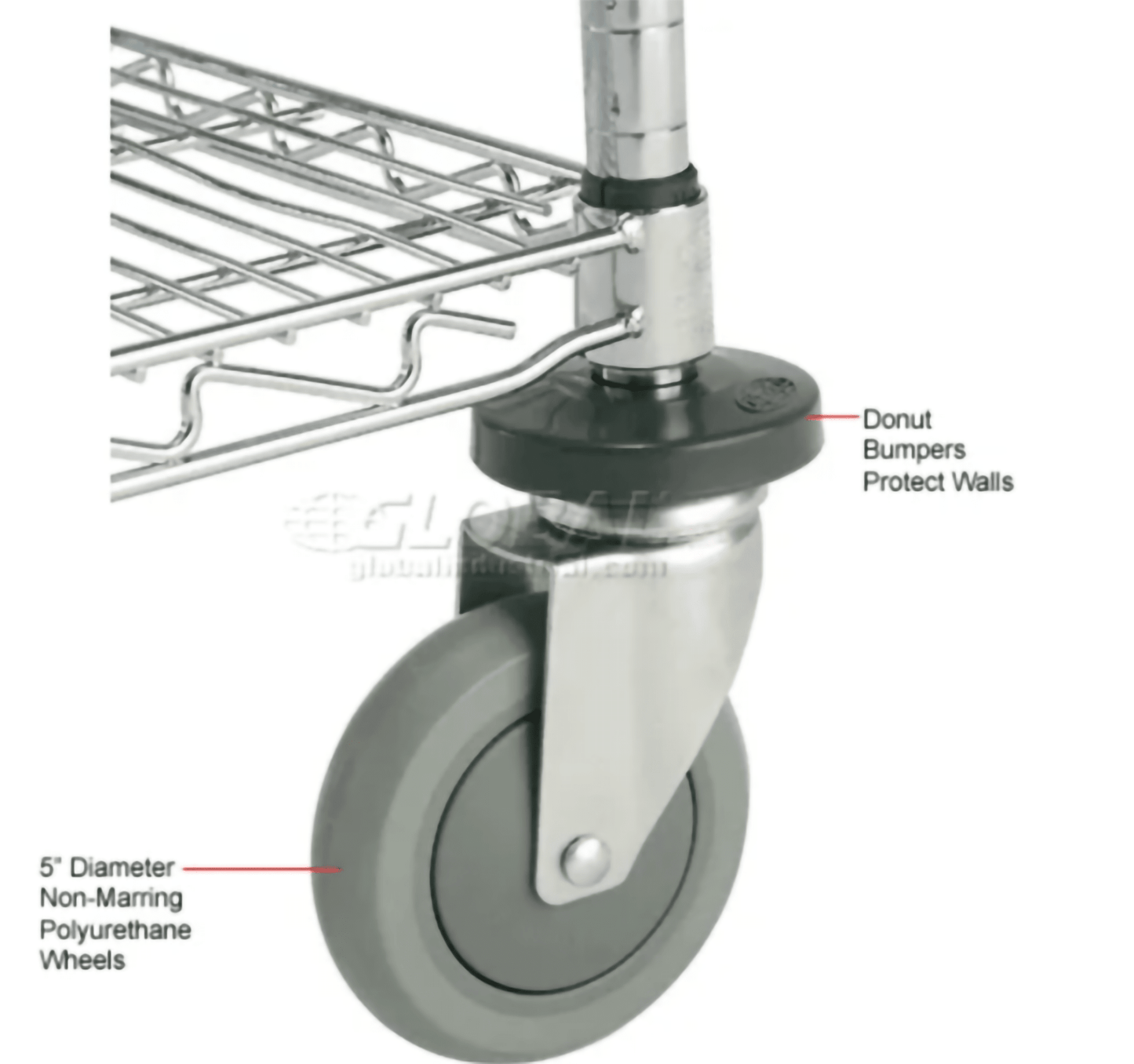 Global Industrial Nexel 2 Shelf Chrome Cart, 60"W x 24"D x 40"H, with 4 Swivel Casters (GLB - 188685) - SchoolOutlet