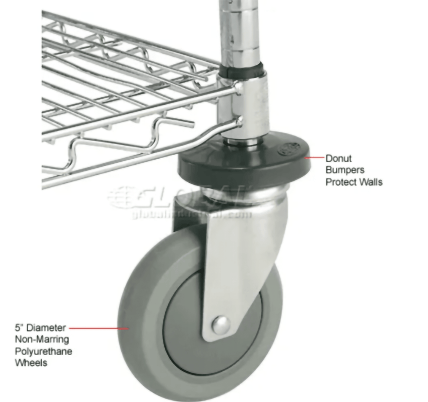 Global Industrial Nexel 2 Shelf Chrome Cart, 60"W x 24"D x 40"H, with 4 Swivel Casters (GLB - 188685) - SchoolOutlet