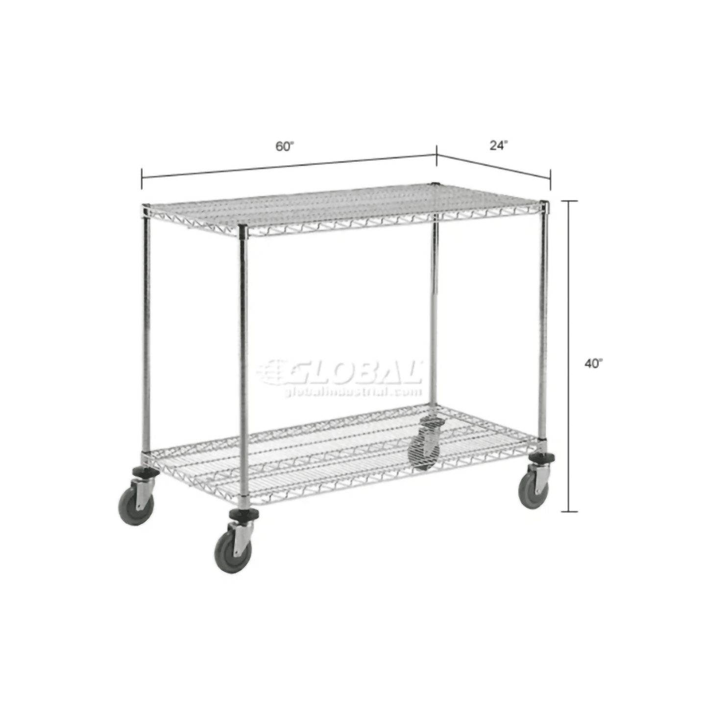 Global Industrial Nexel 2 Shelf Chrome Cart, 60"W x 24"D x 40"H, with 4 Swivel Casters (GLB - 188685) - SchoolOutlet