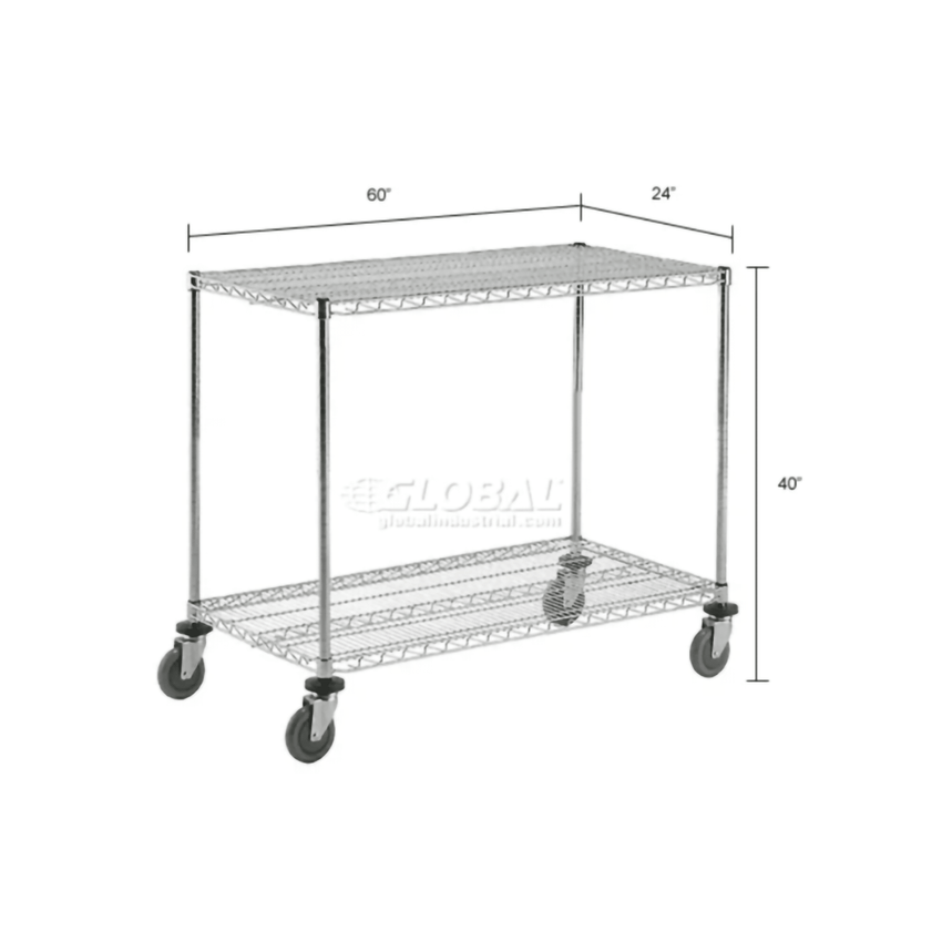 Global Industrial Nexel 2 Shelf Chrome Cart, 60"W x 24"D x 40"H, with 4 Swivel Casters (GLB - 188685) - SchoolOutlet