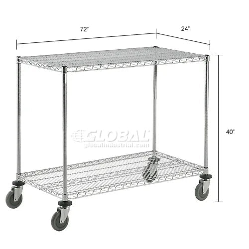 Global Industrial Nexel Adjustable Chrome Wire Shelf Cart w/2 Shelves 800 lbs. Capacity, 72"L x 24"W x 40"H (GLB - 188686) - SchoolOutlet