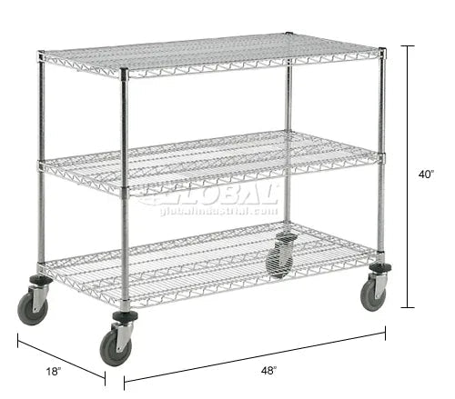 Global Industrial Nexel Adjustable Chrome Wire Shelf Cart w/3 Shelves 800 lbs. Capacity, 48"L x 18"W x 40"H (GLB - 188688) - SchoolOutlet
