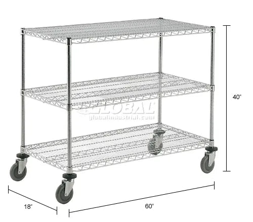 Global Industrial Nexel Adjustable Chrome Wire Shelf Cart w/3 Shelves 800 lbs. Capacity, 60"L x 18"W x 40"H (GLB - 188689) - SchoolOutlet