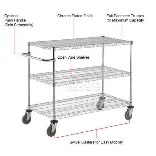 Global Industrial Nexel Adjustable Chrome Wire Shelf Cart w/3 Shelves 800 lbs. Capacity, 48"L x 24"W x 40"H (GLB - 188692) - SchoolOutlet
