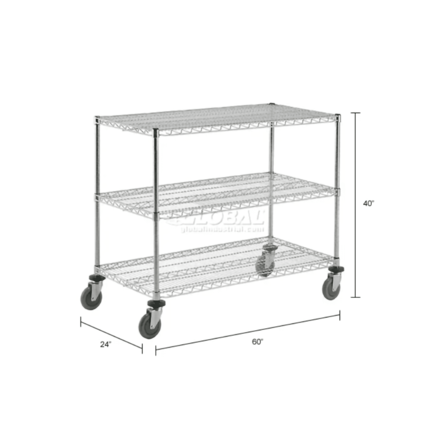 Global Industrial Nexel 3 Shelf Chrome Cart, 60"W x 24"D x 40"H, with 4 Swivel Casters (GLB - 188693) - SchoolOutlet