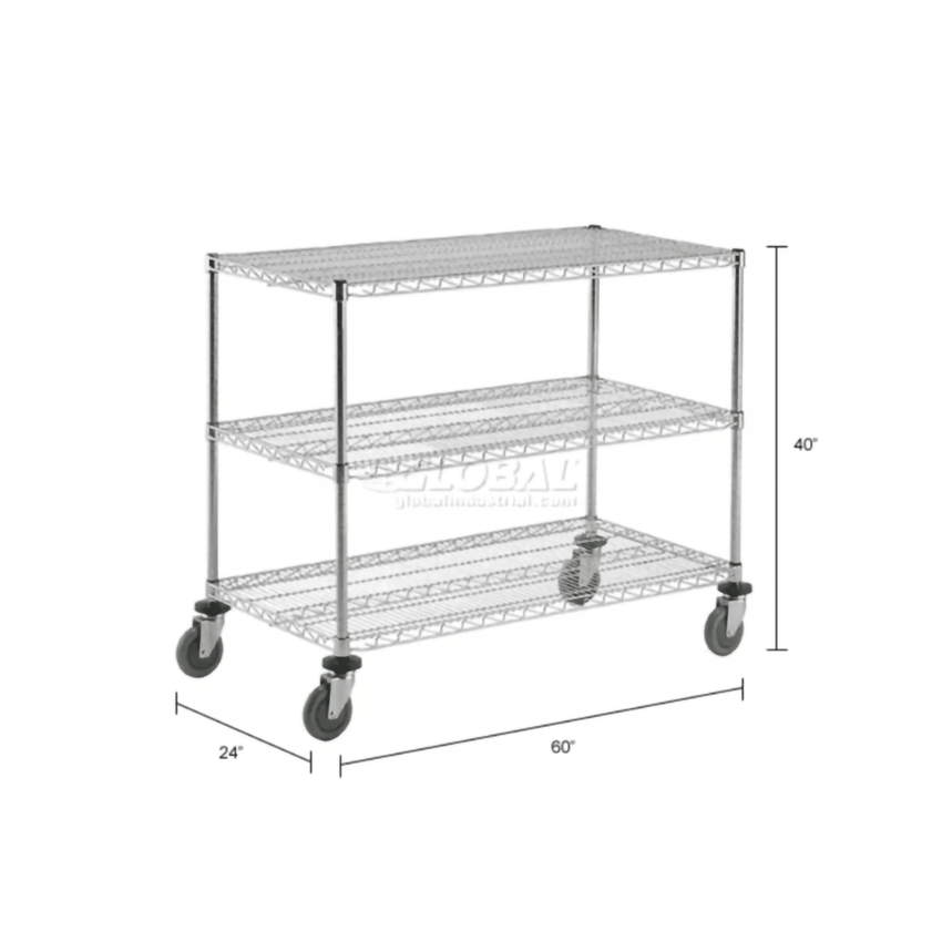 Global Industrial Nexel 3 Shelf Chrome Cart, 60"W x 24"D x 40"H, with 4 Swivel Casters (GLB - 188693) - SchoolOutlet