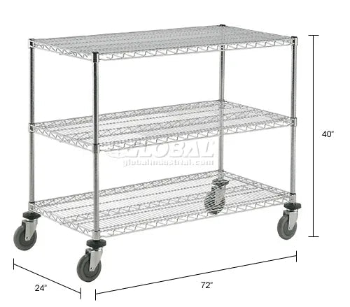 Global Industrial Nexel Adjustable Chrome Wire Shelf Cart w/3 Shelves 800 lbs. Capacity, 72"L x 24"W x 40"H (GLB - 188694) - SchoolOutlet