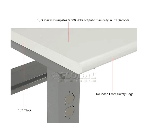 Global Industrial 48 x 30 Mobile Adjustable Height C - Channel Leg Workbench - ESD Safety Edge (GLB - 237346A) - SchoolOutlet