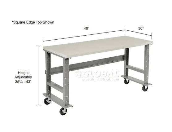 Global Industrial 48 x 30 Mobile Adjustable Height C - Channel Leg Workbench - ESD Safety Edge (GLB - 237346A) - SchoolOutlet