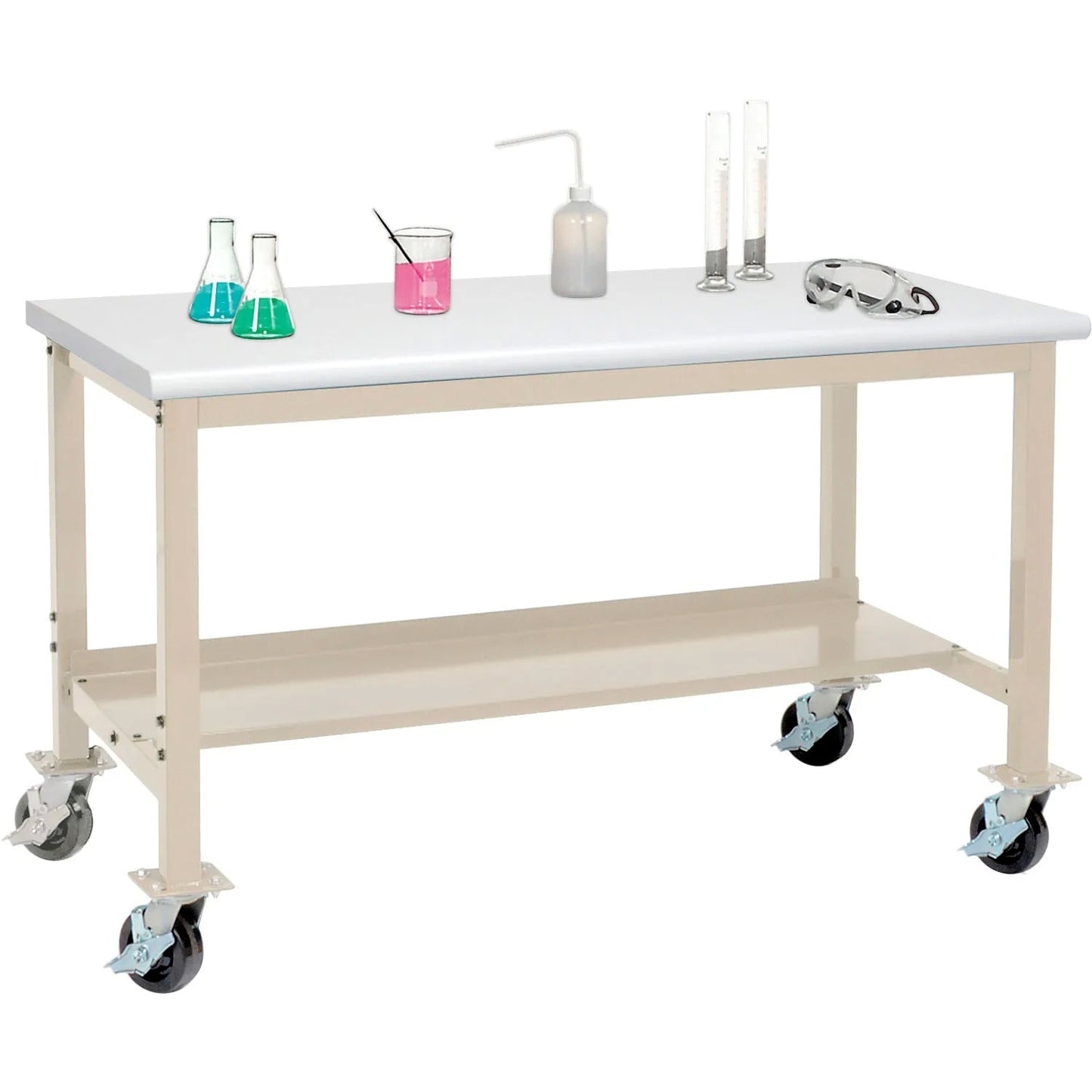 Global Industrial Mobile Production Workbench w/ Laminate Safety Edge Top, 60"W x 30"D, Tan (GLB - 237375ATN) - SchoolOutlet