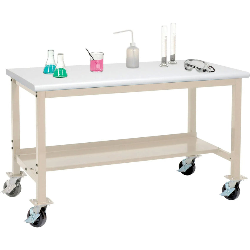 Global Industrial Mobile Production Workbench w/ Laminate Safety Edge Top, 60"W x 30"D, Tan (GLB - 237375ATN) - SchoolOutlet