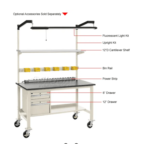 Global Industrial Mobile Production Workbench w/ Laminate Safety Edge Top, 60"W x 30"D, Tan (GLB - 237375ATN) - SchoolOutlet