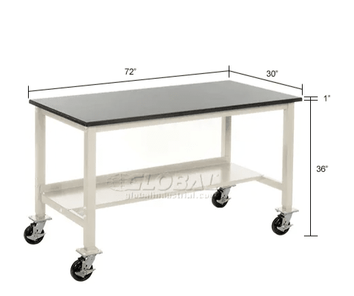 Global Industrial Mobile Production Workbench w/ Laminate Safety Edge Top, 60"W x 30"D, Tan (GLB - 237375ATN) - SchoolOutlet